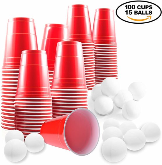 THE TWIDDLERS - Beer Pong Drinking Game Set: 100 Red Plastic Cups and 15 Balls