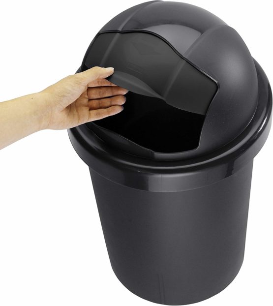 Rotho, Roll Bob, round waste bin 30 l with lid, Plastic (PP) BPA-free, black, 30l (35,5 x 35,5 x 59,5 cm) - Image 2