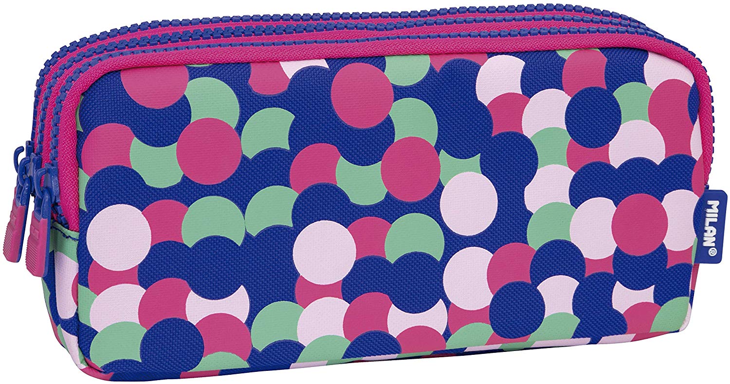 MILAN Portatodo 3 Cremalleras Dotty Pencil Cases, 22 cm, Pink (Rosa), 22 centimeters