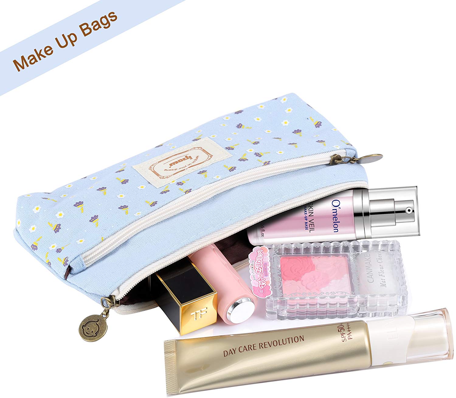 Ipow Set of 4 Pastorable Flower Floral Canvas Double Zipper Large Make Up Cosmetic Pen Pencil Stationery Storage Pouch Bag Case - Image 2