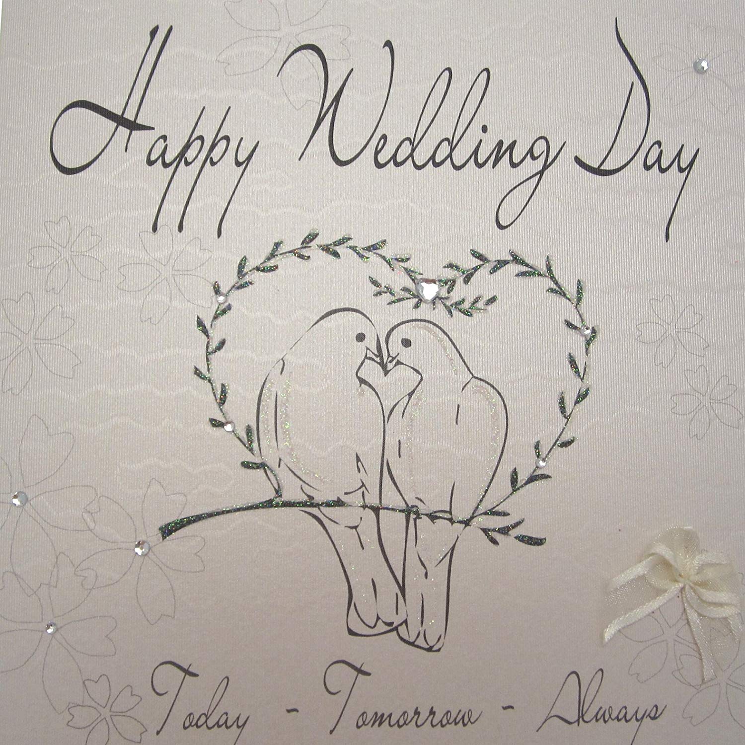 WHITE COTTON CARDS Handmade Wedding Doves and Heart Happy Wedding Day Card, White NEW,16cm x 16cm