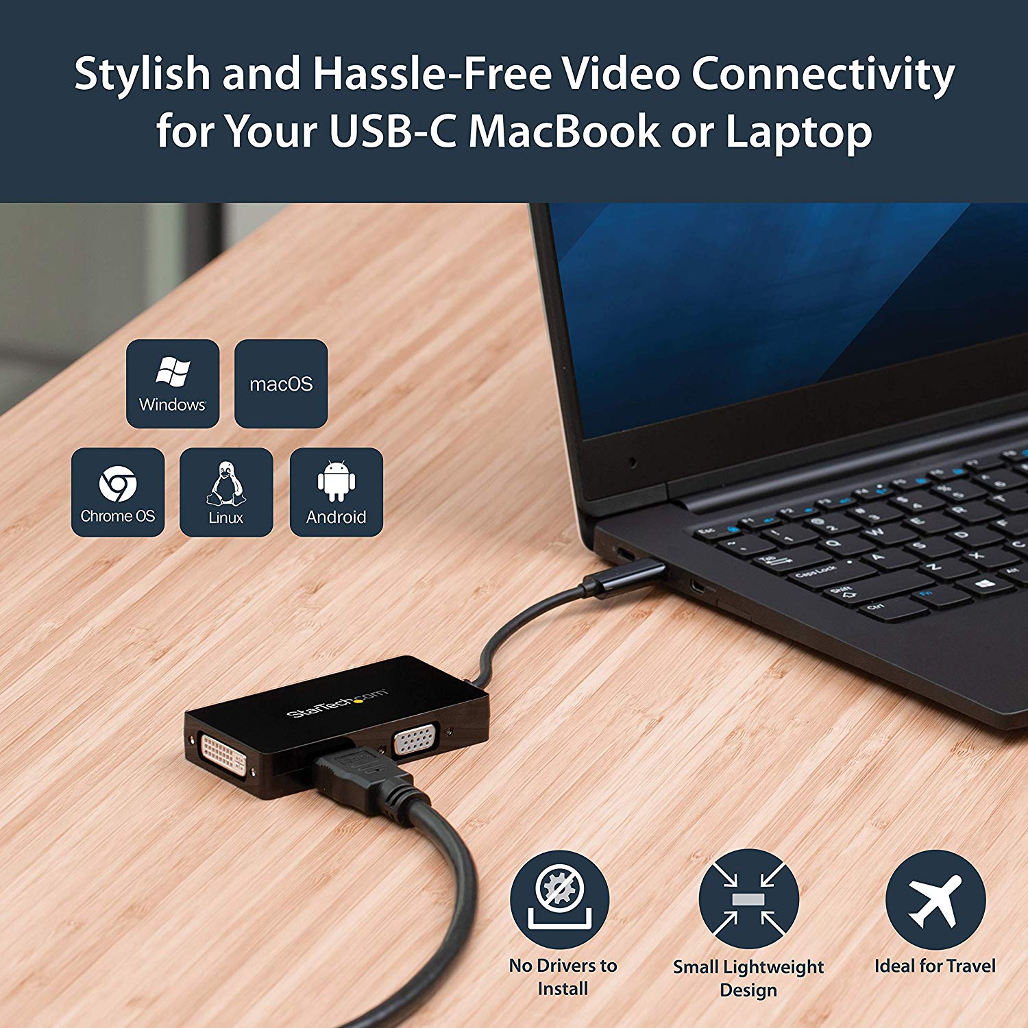 StarTech.com 4K USB C to HDMI, VGA & DVI Multi Port Video Display Adapter for Mac / Windows Laptop & Monitor (CDPVGDVHDBP) - Image 3