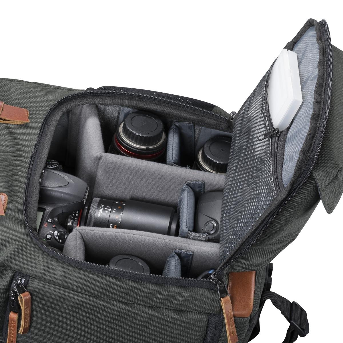 Mantona Luis Retro photo backpack with genuine leather applications, incl. rain cover - Image 3