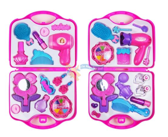 Girls Toy Vanity Beauty Cosmetic Bag Carry Case Hair Dryer Make Up Gift Set