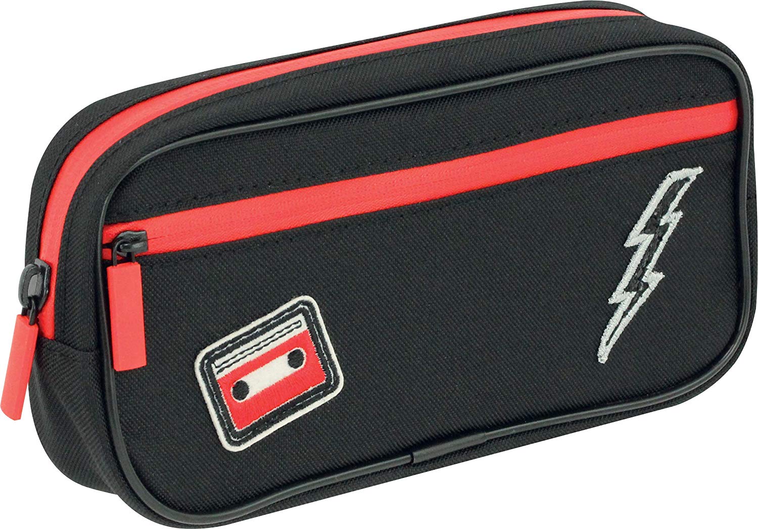 Lauren & Johnny 50508 Johnny Zippered Pencil Pouch, 8.26 x 2.12 x 3.70 Inches, Black with Red Accents - Image 3