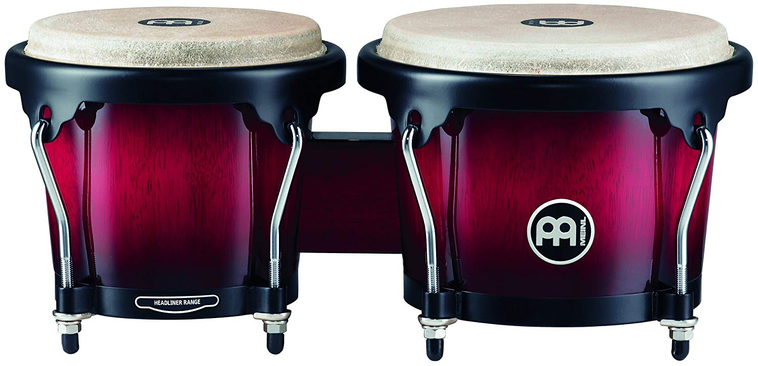 Meinl Percussion Bongos Headliner Wood - 2 hand drums with 6.75 and 8 inches - including tuning key - Siam Oak, Red (HB100WRB)