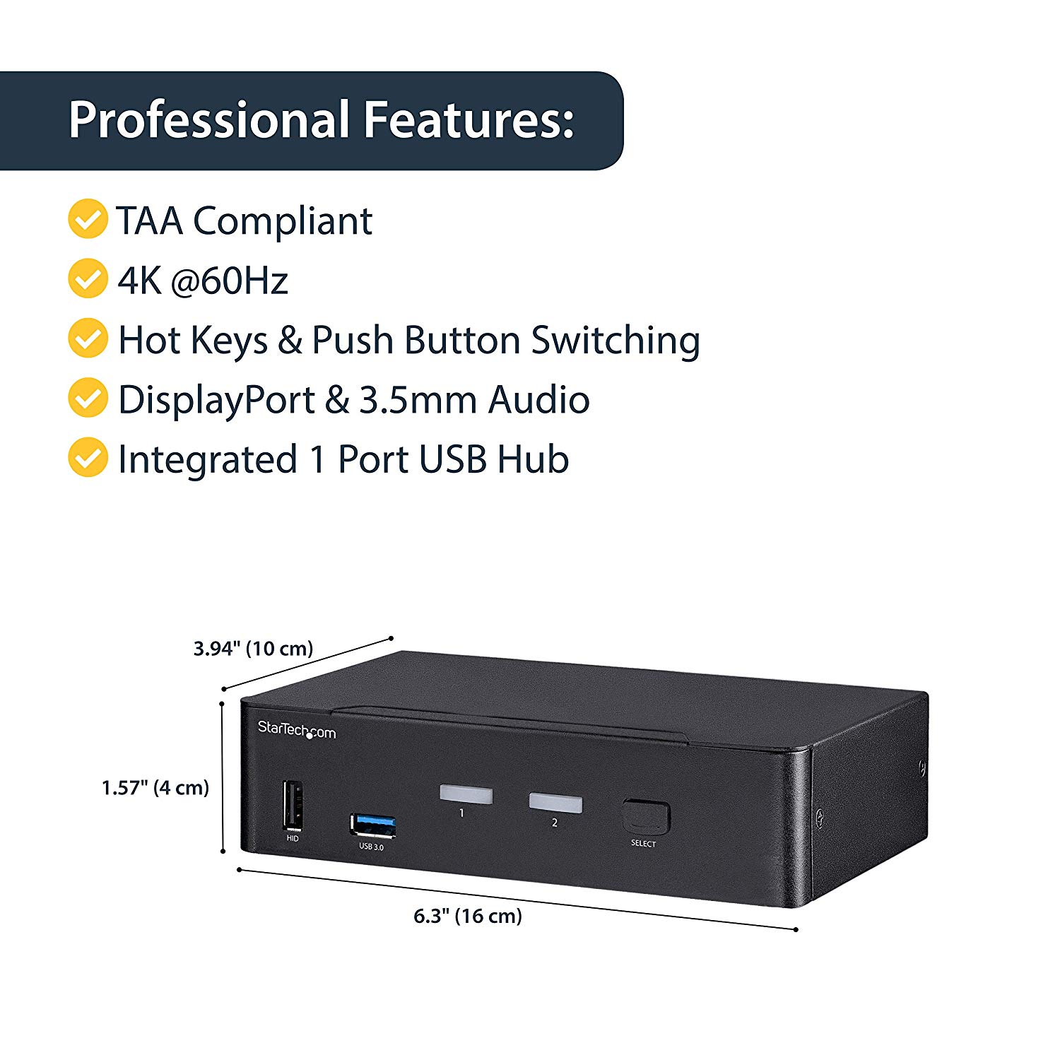 StarTech.com 2 Port DisplayPort KVM Switch, 4K 60Hz, Single Display - Image 2