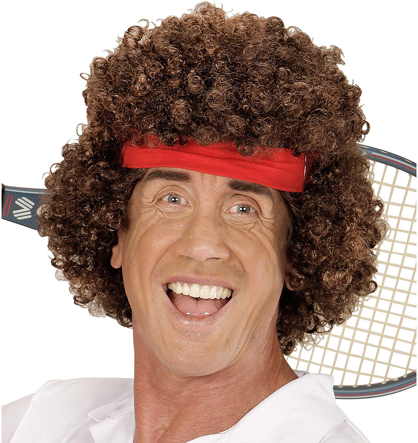 W WIDMANN MILANO Party Fashion - Tennis Wig for Men Sports, Fans, Training, 80s, Carnival, Theme Parties, brown, standard size