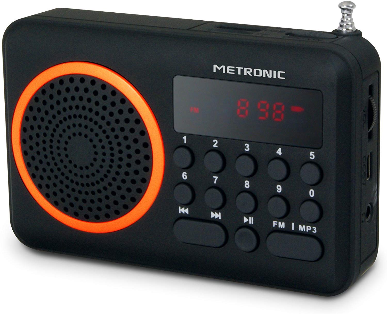 Metronic Radio Alarm Clock MP3 USB Port Standard Black and Orange