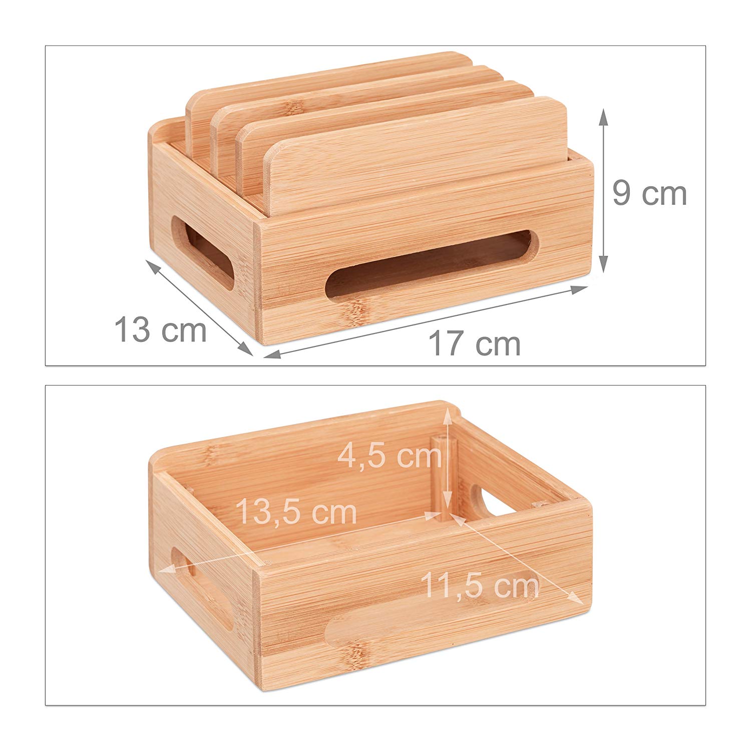 Relaxdays Bamboo Docking Station, Desk Phone Stand for 6 Devices, Wooden Cable Box, HWD 9 x 17 x 13 cm, Natural - Image 2