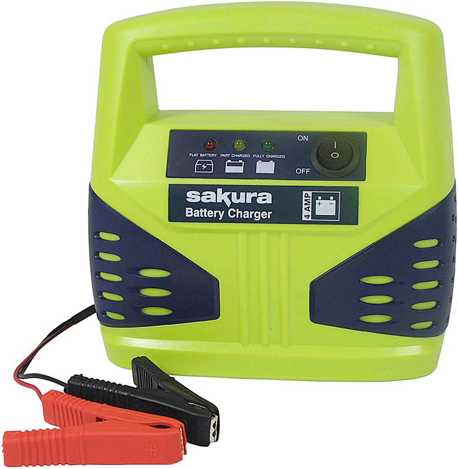 Sakura 4 Amp 12 V Car Battery Charger SS3629 For Vehicles Up To 1.2L / 1200CC - Lead Acid Batteries Capacity 15 Ah To 50 Ah,Black,Green