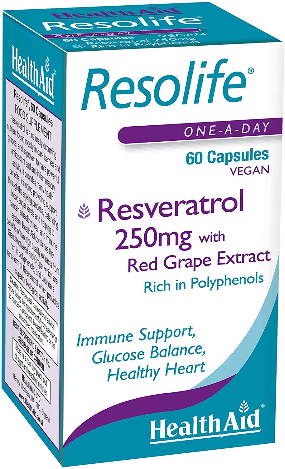 HealthAid Resolife Resveratrol 250 mg - 60 Vegan Capsules,803267, 60 count (Pack of 1)