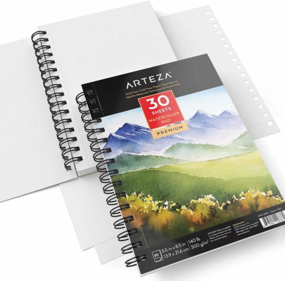 Arteza Premium Watercolour Paper Pad, 3 Pack, 90 Sheets, 13.9 x 21.6 cm, Spiral Bound, 300gsm Watercolour Paper, Cold-Pressed, Acid-Free, Art Supplies for Watercolour Techniques and Mixed Media - Image 3
