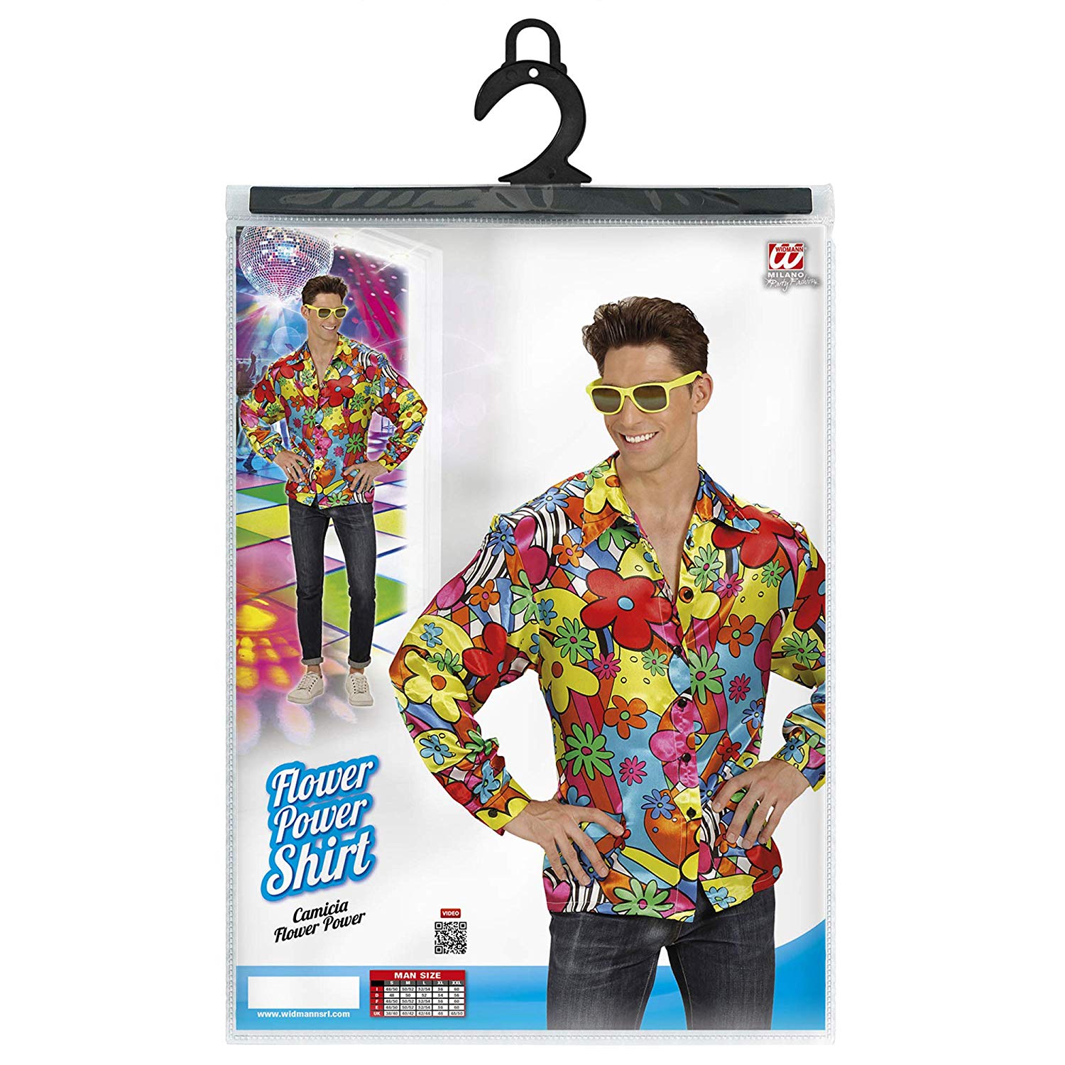 Flower Power Shirt Costume Large for 60s 70s Hippy Fancy Dress, Blue - Image 2