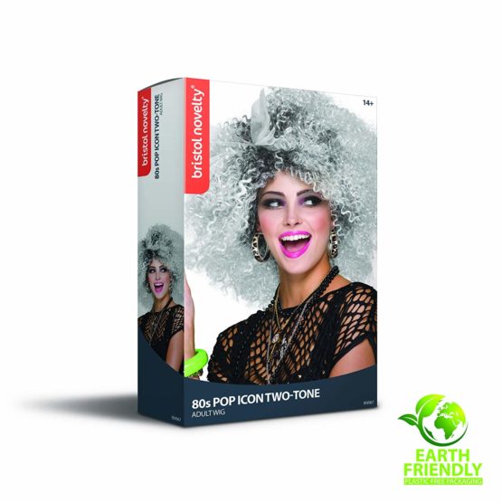 Bristol Novelty BW967 80s Pop Icon Two-Tone Wig, Women, Grey, Black - Image 2