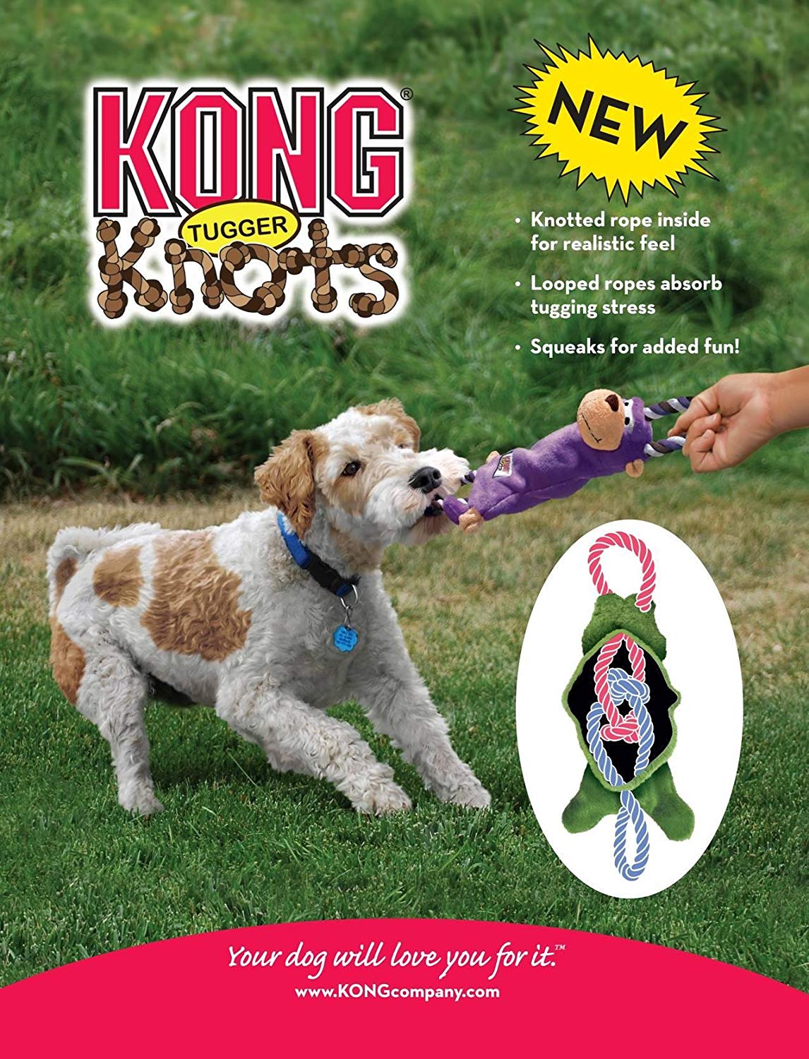 KONG - Tugger Knots Monkey - Tug of War Dog Toy, Minimal Stuffing and Looped Ropes for added Strength - For Small/Medium Dogs - Image 3