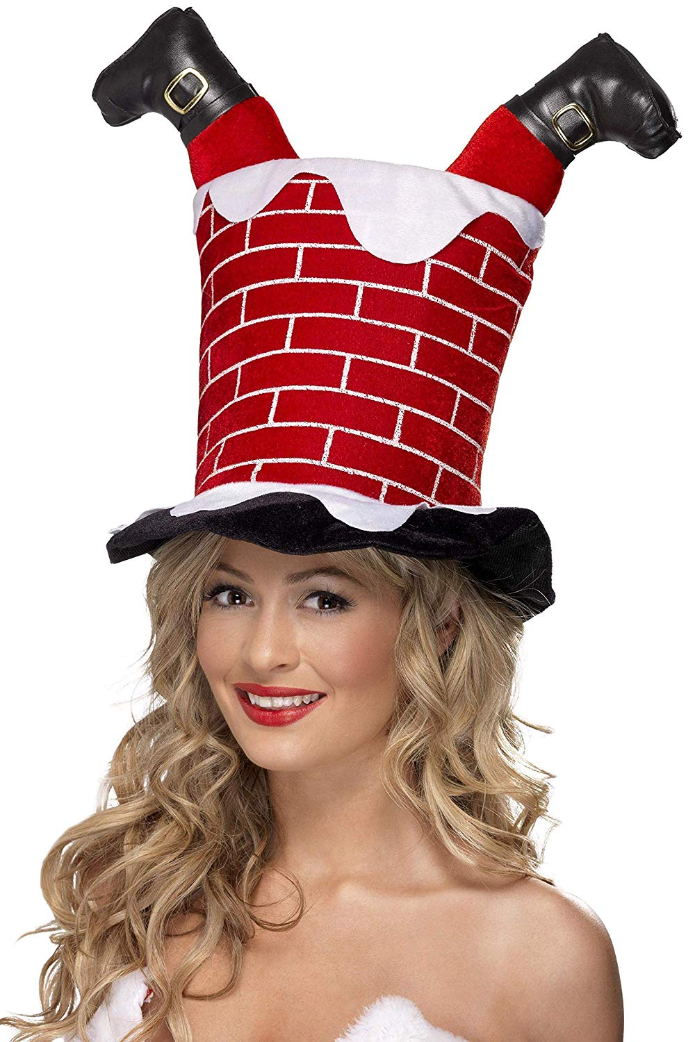 Smiffys Santa Stuck in Chimney Hat, Red, Funny Novelty Christmas Hat for Adults Festive Fancy Dress Accessory