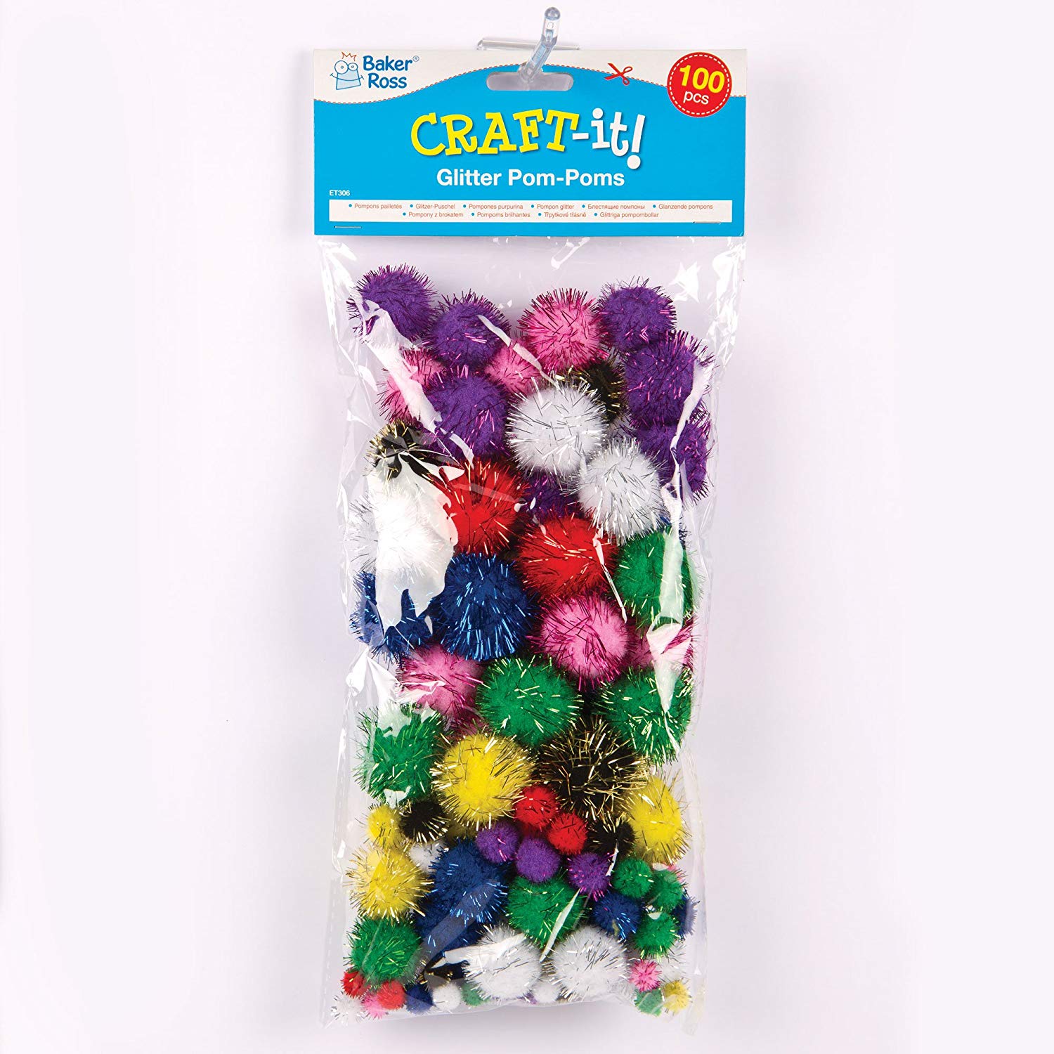 Baker Ross ET306 Multicoloured Glitter Poms Value Pack, Ideal for Kids' Arts and Crafts, Gifts - Image 3