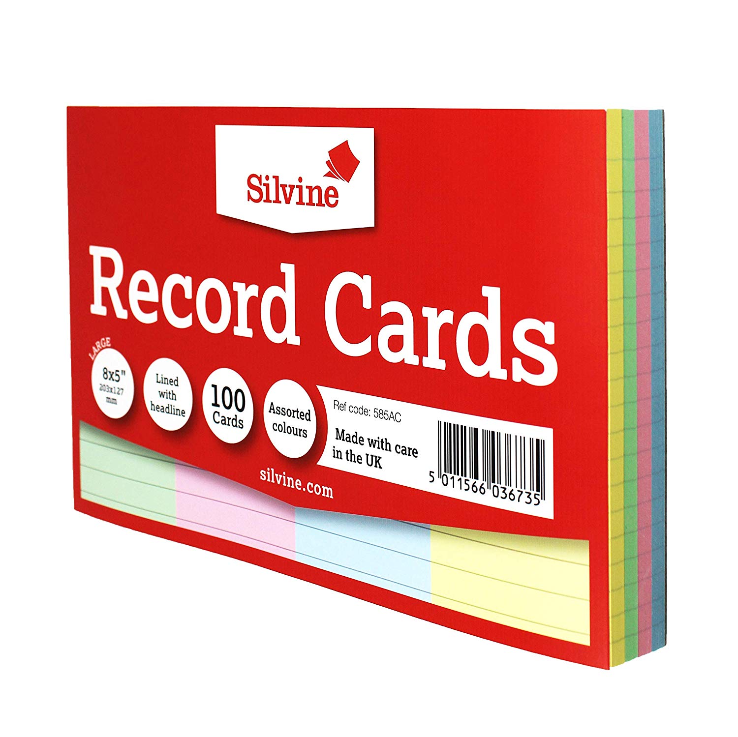 Silvine 8x5 Multi-Coloured Record Cards - Lined with Headline, 100 Cards per Pack. Ref 585AC (203 x 127mm) - Image 3