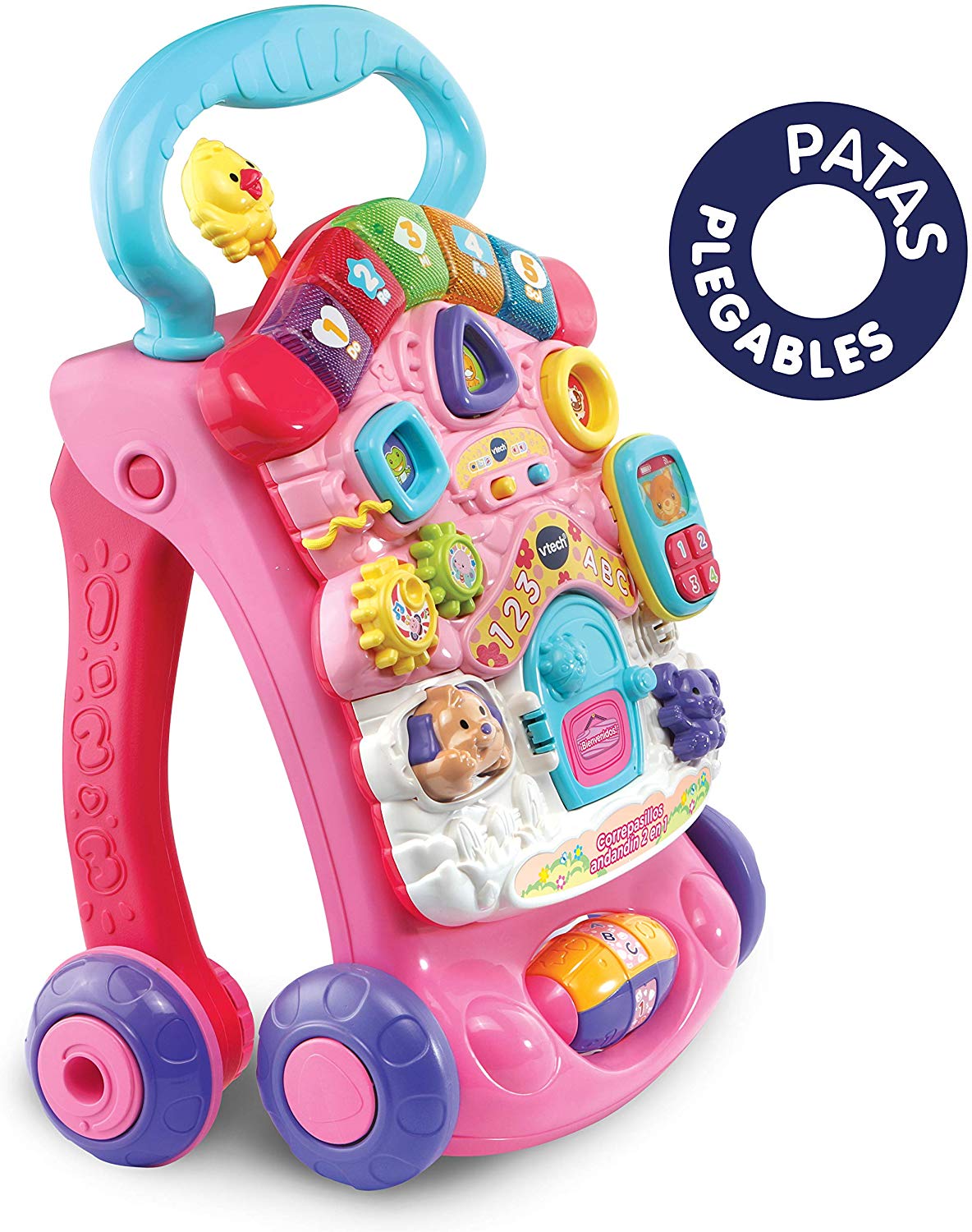 VTech, 2 in 1 Walker Walker with Music and Lights, Folding Legs, Removable Panel, Speed Regulator, Pink, ESP Version - Image 3