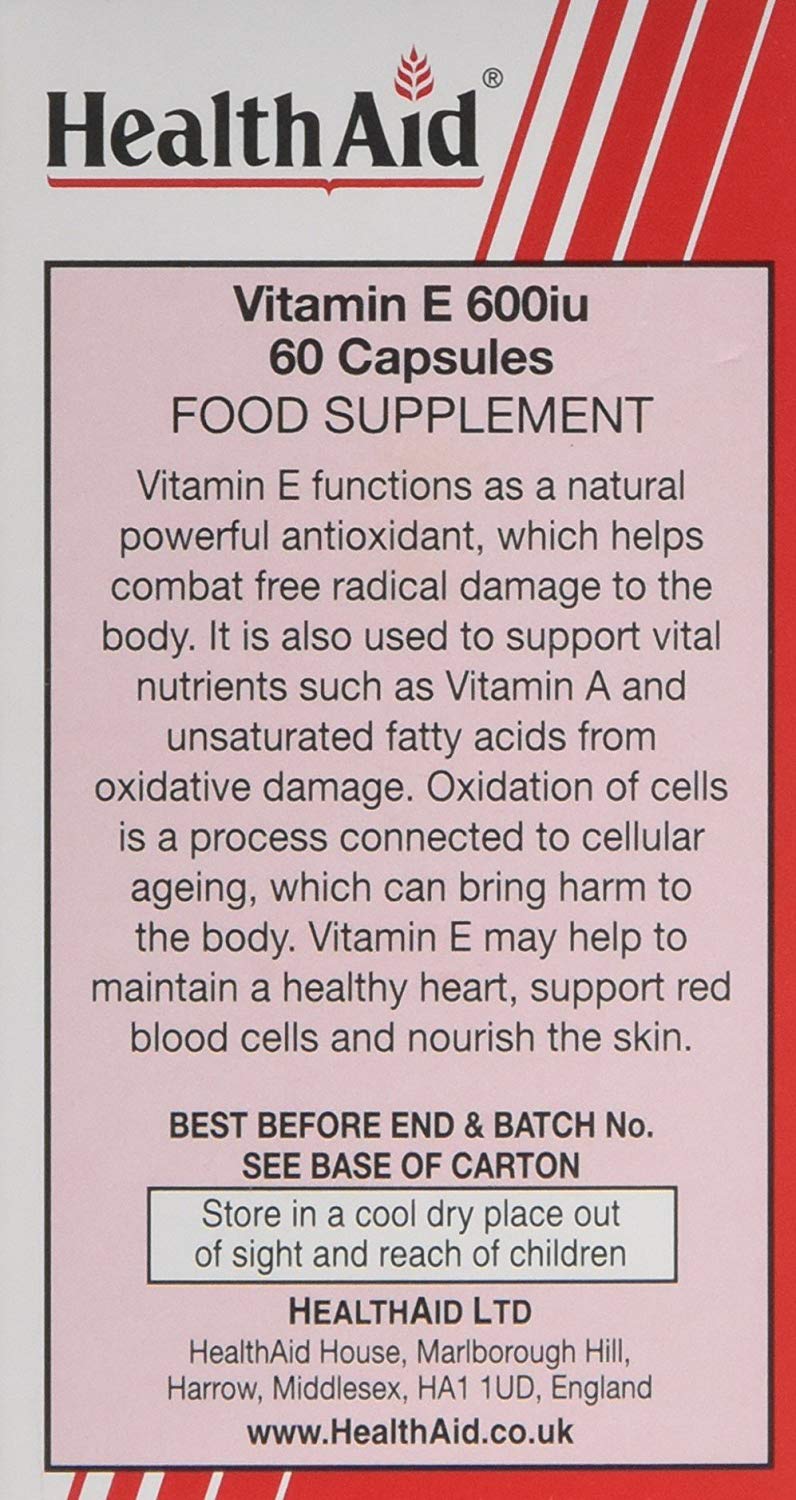 HealthAid Vitamin E 600iu - 60 Capsules, No, 60 count (Pack of 1) - Image 3