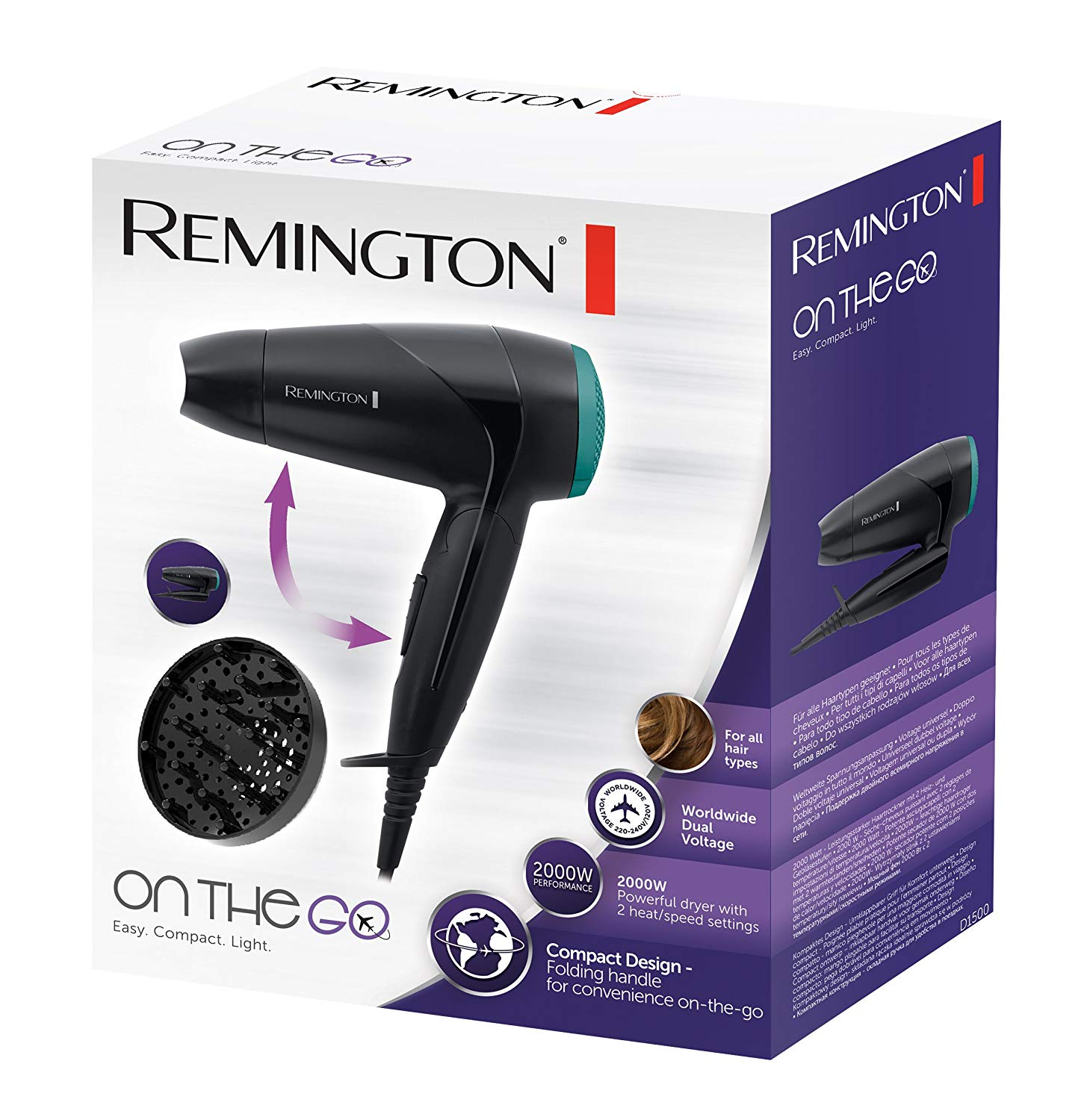 Remington Hair Dryer with 2000 W Power From On The Go, White - Image 2