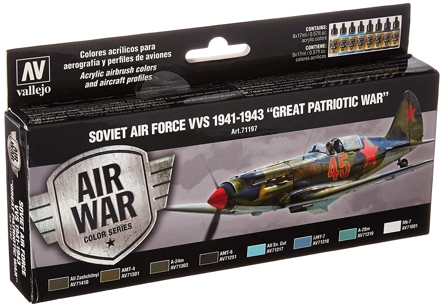 Acrylicos Vallejo VJ71197 "Soviet Air Force Vvs 1941-43 Great Patriotic War" Model Air Set, 17 ml (Pack of 8)