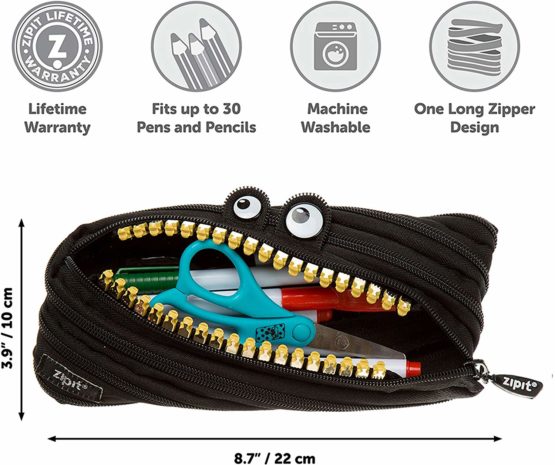 ZIPIT Grillz Pencil Case for Kids, Holds Up to 30 Pens, Machine Washable, Made of One Long Zipper! - Image 4