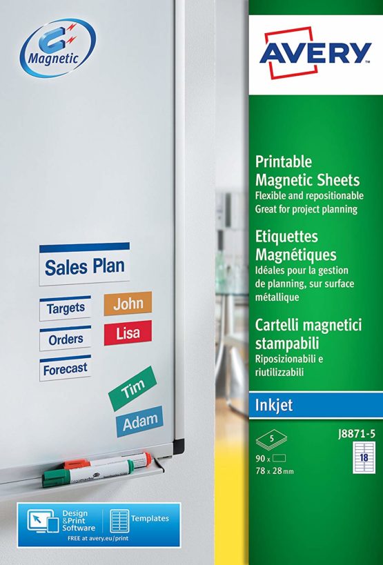 Avery J8871-5 Printable Magnetic Signs, 18 magnets Per A4 Sheet - Image 3