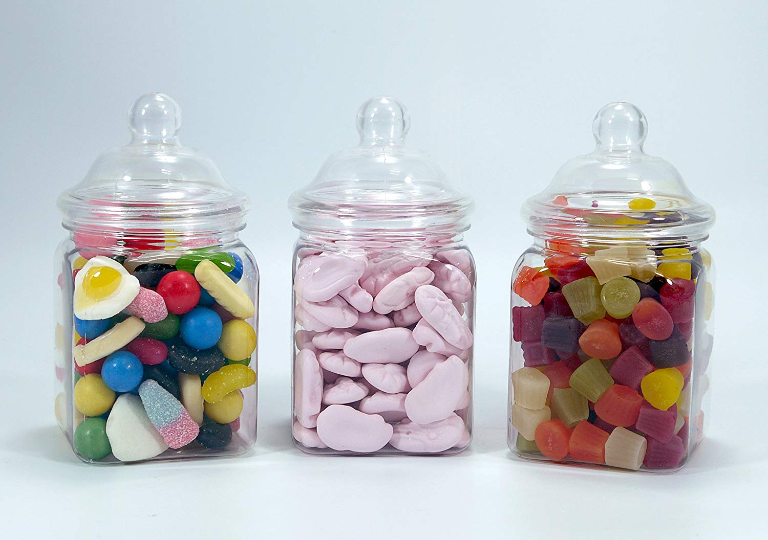 Britten & James Small Victorian square plastic sweet jars 450ml. Pack of 6 These small jars look great filled with sweets on a wedding table or party display or as individual gifts - Image 4
