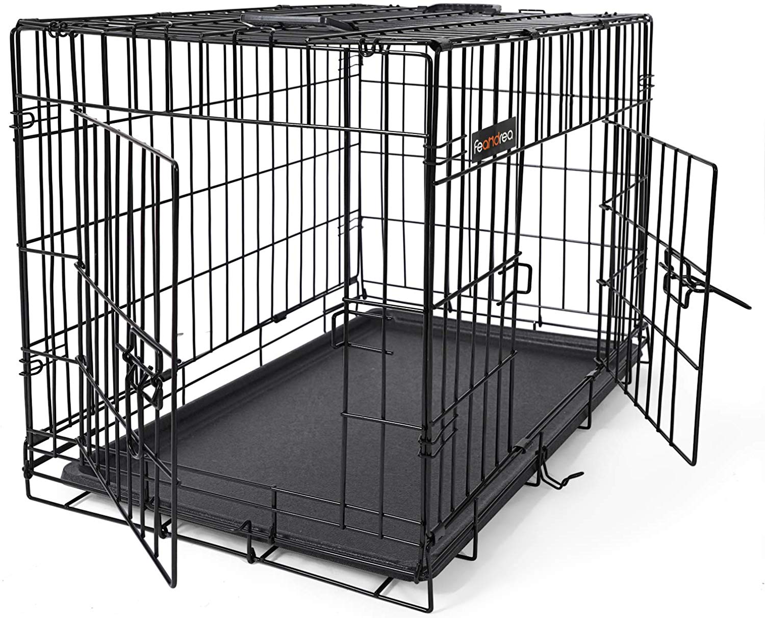 Feandrea Dog Crate, Foldable Dog Cage with 2 Doors, Removable Tray, 77.5 x 48.5 x 55.5 cm, M, Black PPD30H