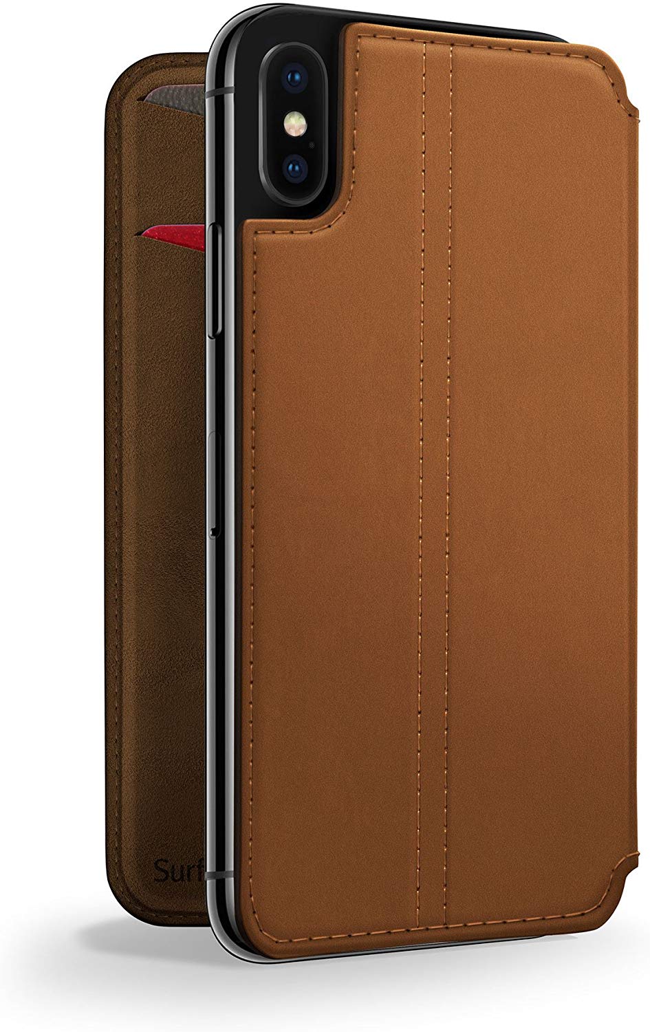 Twelve South Slim Luxury Leather Folio SurfacePad with Wake/Sleep Functionality for Apple iPhone X - Cognac