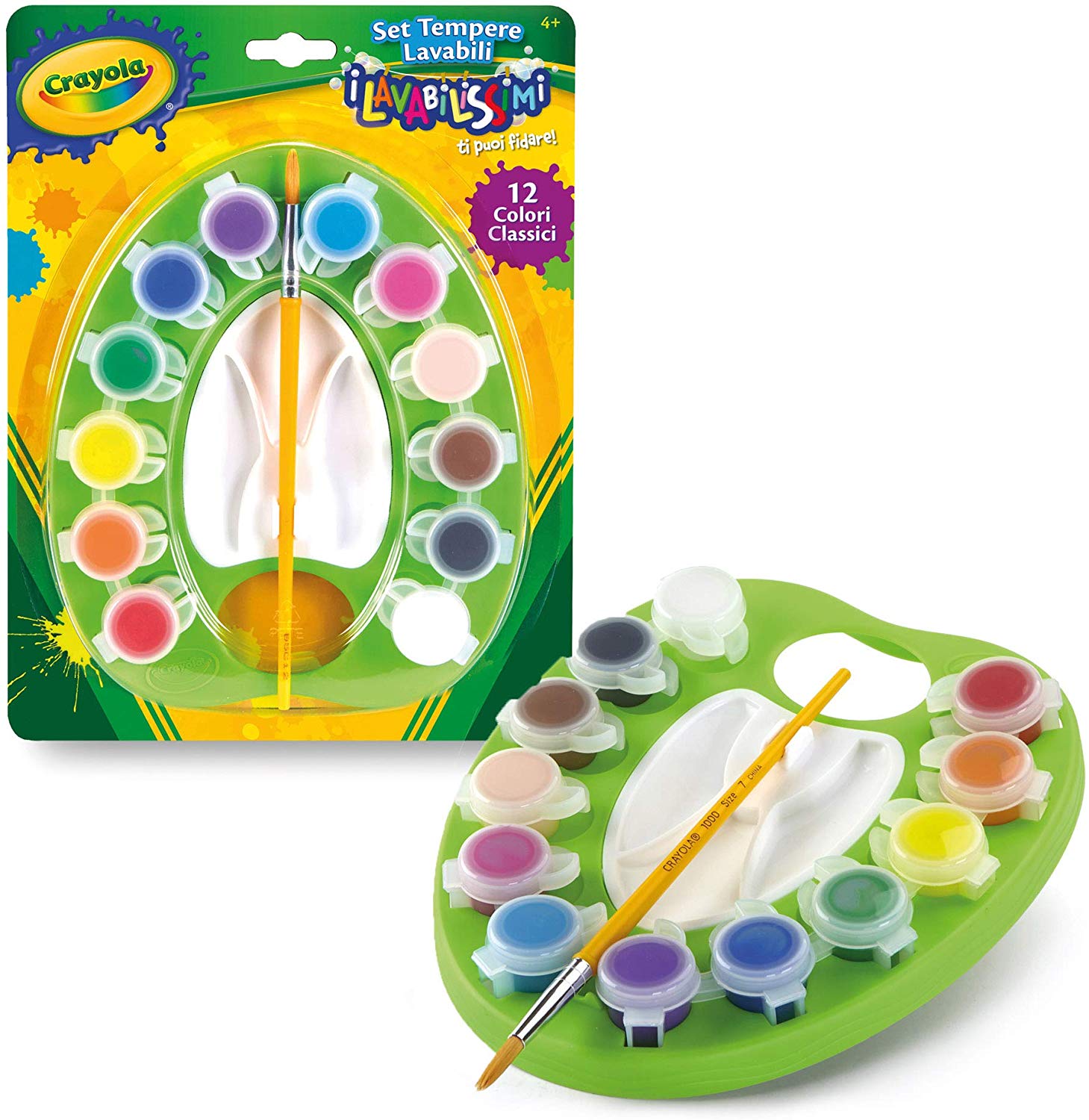 CRAYOLA Bundle Lavabilissimi: 10 Tempere 59ml + 5 Pennelli Morbidi - Pittura Atossica Per Bambini 3+
