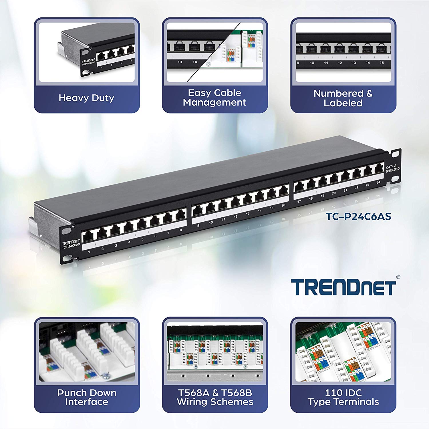 TRENDnet 24-Port Cat6A Shielded 1U Patch Panel, 1000BASE-T/10GBASE-T Support, Compatible with Cat5e, Cat6, Cat6a - Image 2