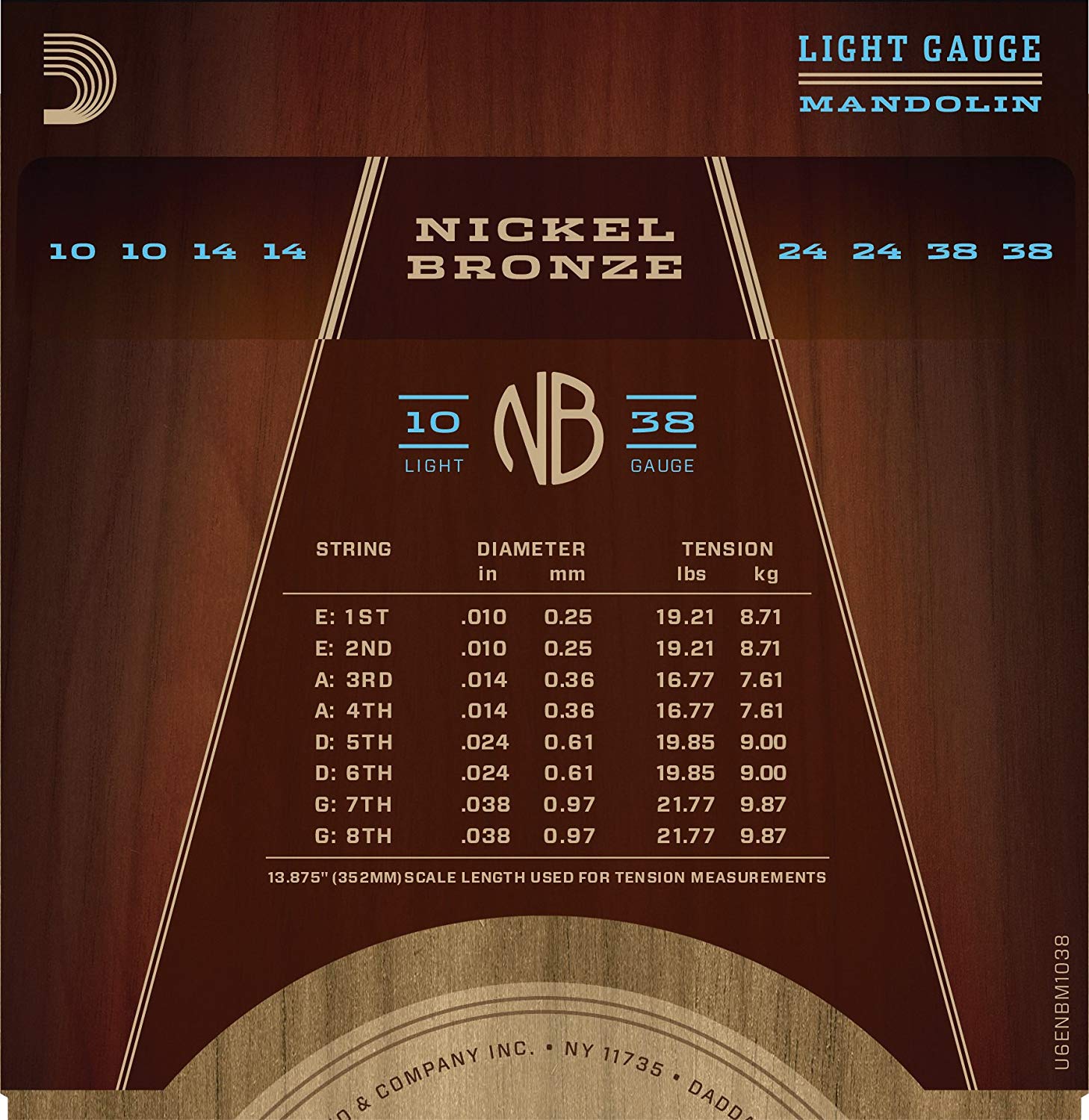 D'Addario NBM1038 10-38 Light Nickel Bronze Mandolin Strings - Image 3