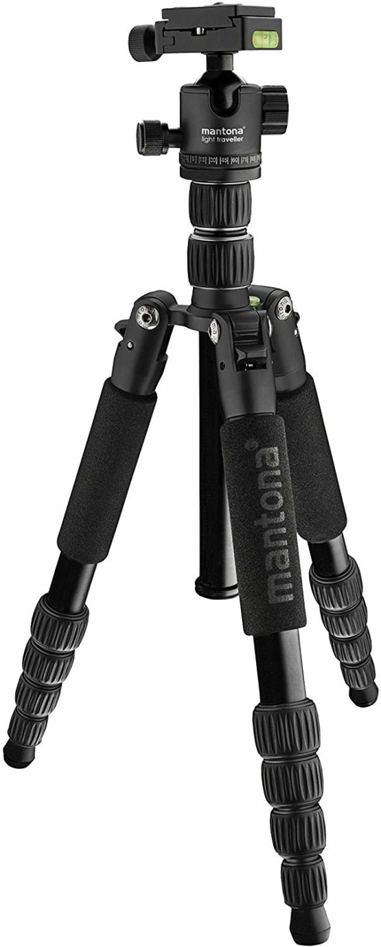 Mantona Light Traveller Aluminium Travel Tripod with Arca-Swiss Compatible Panorama Ball Head, Very Compact and Lightweight, Ideal for Outdoor and Travel Photography) - Image 2