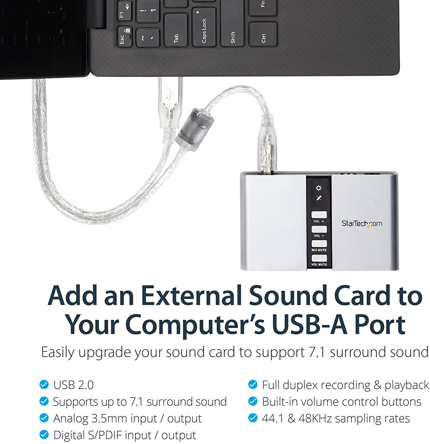 StarTech.com 7.1 USB Sound Card - External Sound Card for Laptop with SPDIF Digital Audio - Sound Card for PC - Silver (ICUSBAUDIO7D) - Image 2