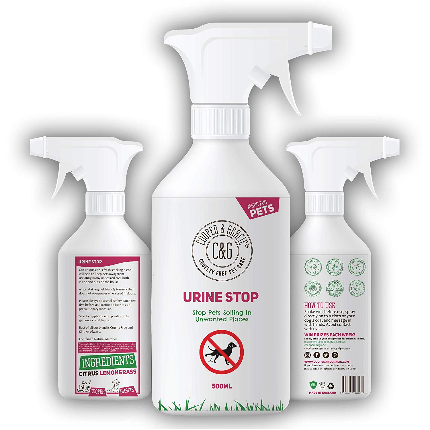 C&G Pets Urine Stop Spray for Dogs & Cats, 500ml Triple Action Formula, Stops Repeat Marking Indoors & Outdoors