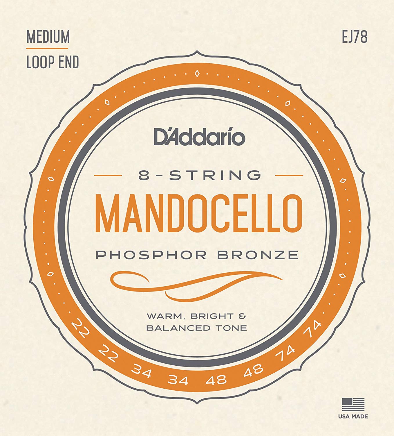 D'Addario EJ78 Mandocello Strings - Phosphor Bronze, Phosphor Bronze, 22-74