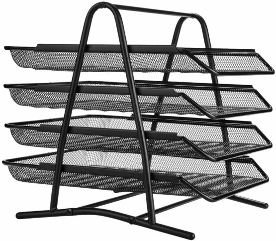 Zuvo Mesh Desk Organiser 4 Tier Letter Tray Organizer Office Desktop Document Paper File Storage Mesh Filling Collection for Home &Office Use (Black) - Image 3