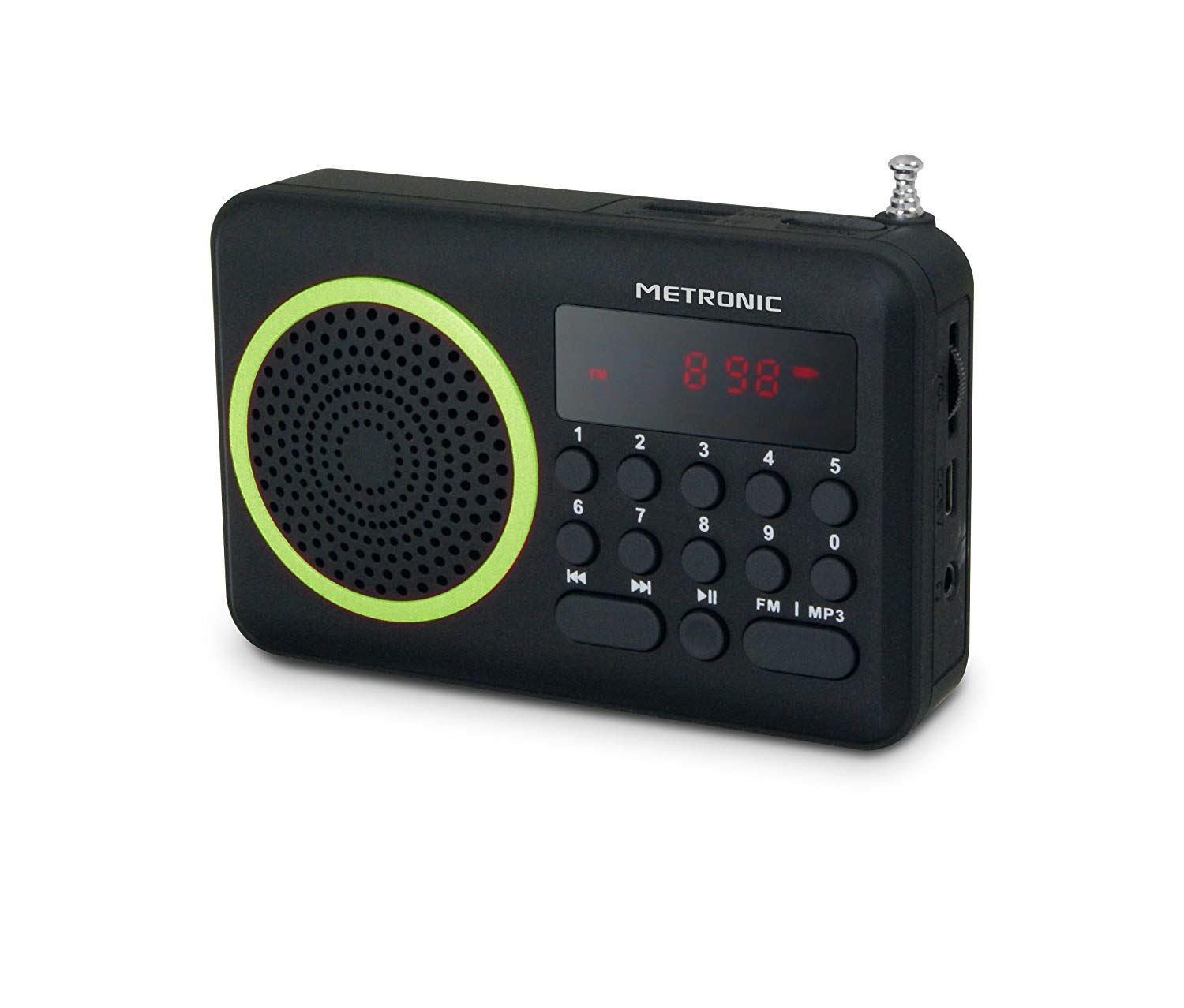 Metronic Radio/Alarm Clock MP3 USB Port Black and Green