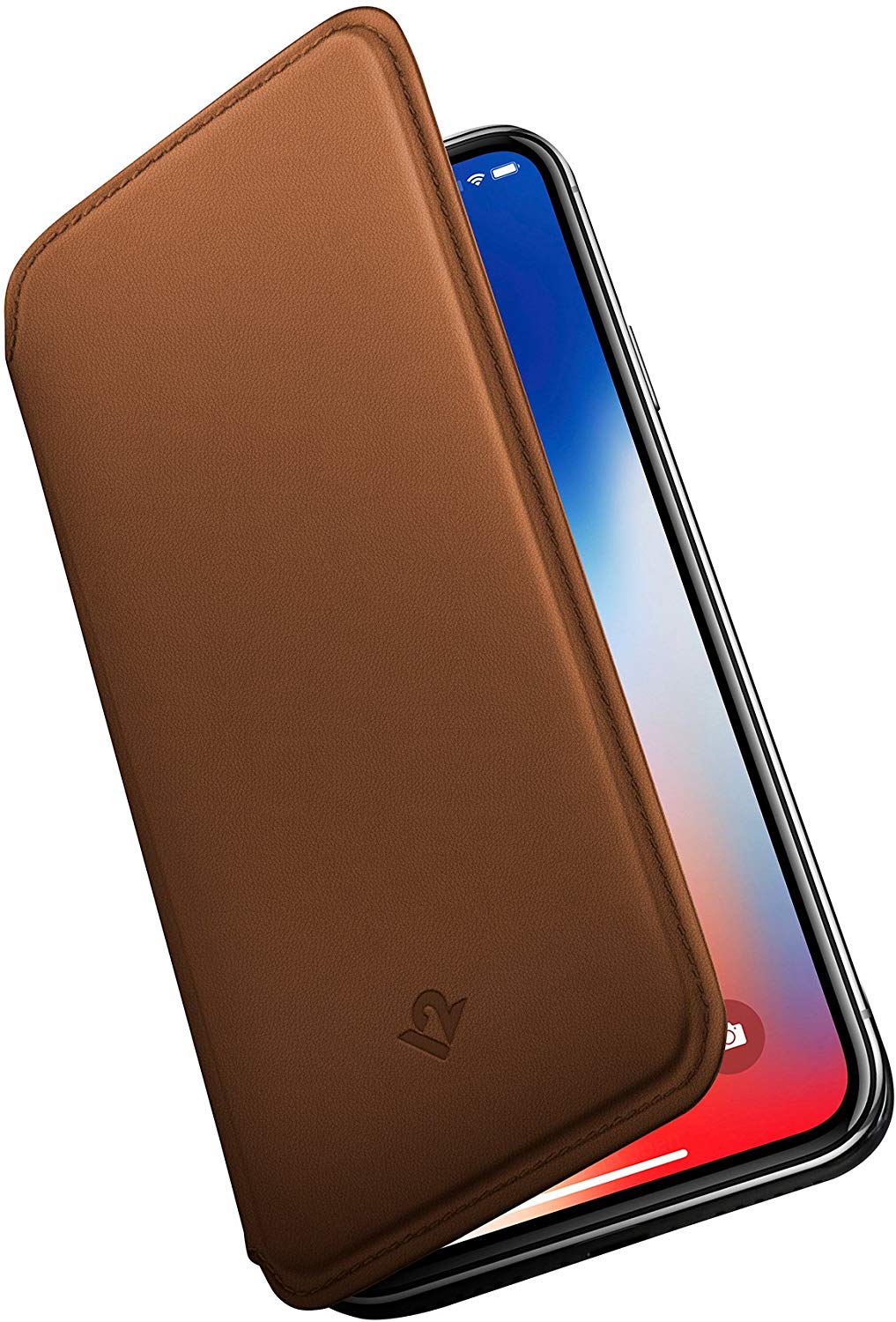 Twelve South Slim Luxury Leather Folio SurfacePad with Wake/Sleep Functionality for Apple iPhone X - Cognac - Image 2
