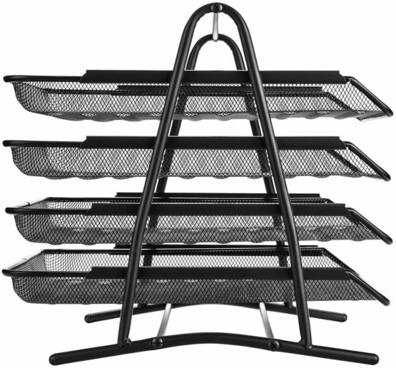 Zuvo Mesh Desk Organiser 4 Tier Letter Tray Organizer Office Desktop Document Paper File Storage Mesh Filling Collection for Home &Office Use (Black) - Image 2