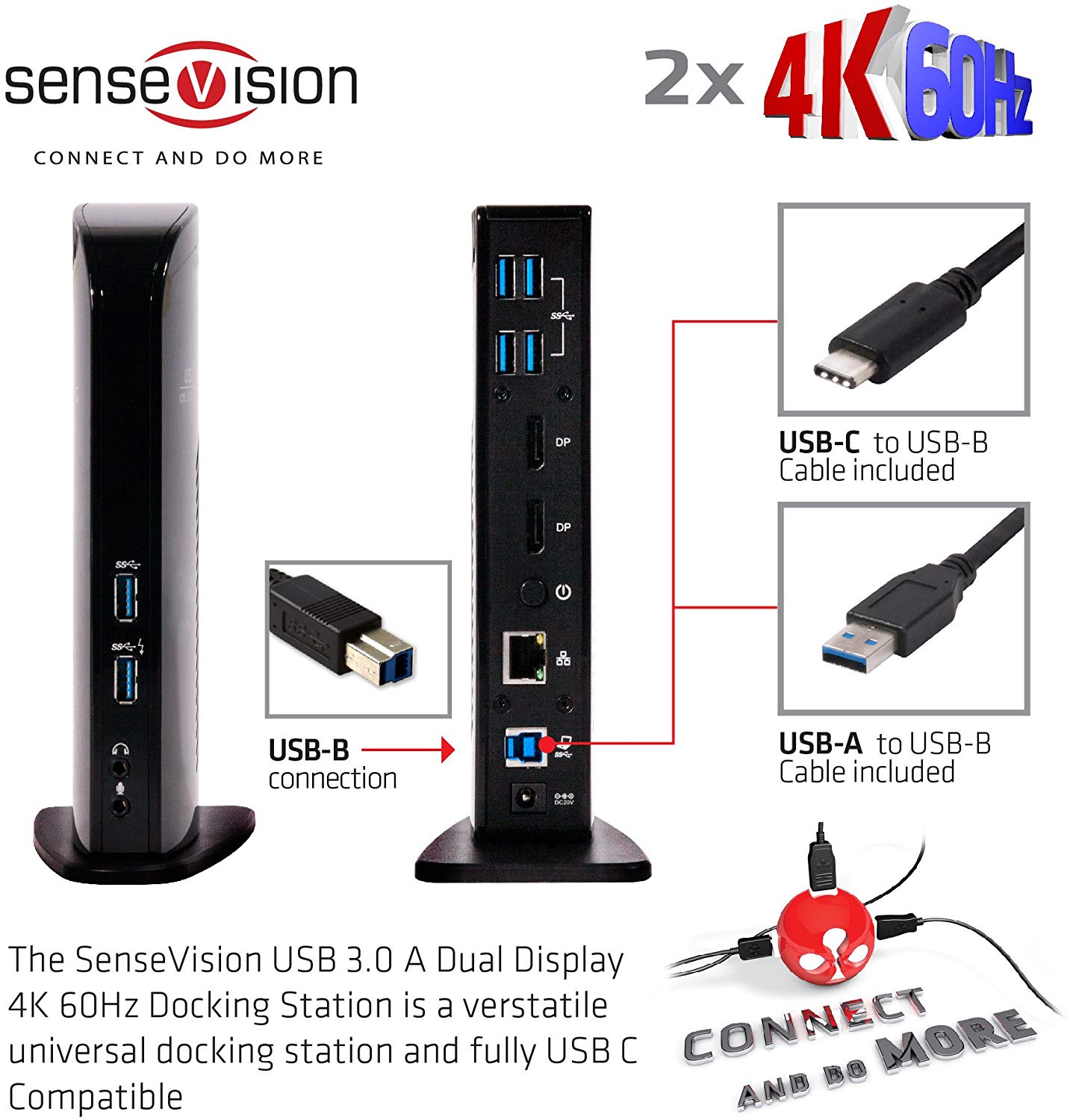 Club 3D CSV-1460 USB 3.0 Dual Display 4K 60Hz Docking Station Black - Image 4
