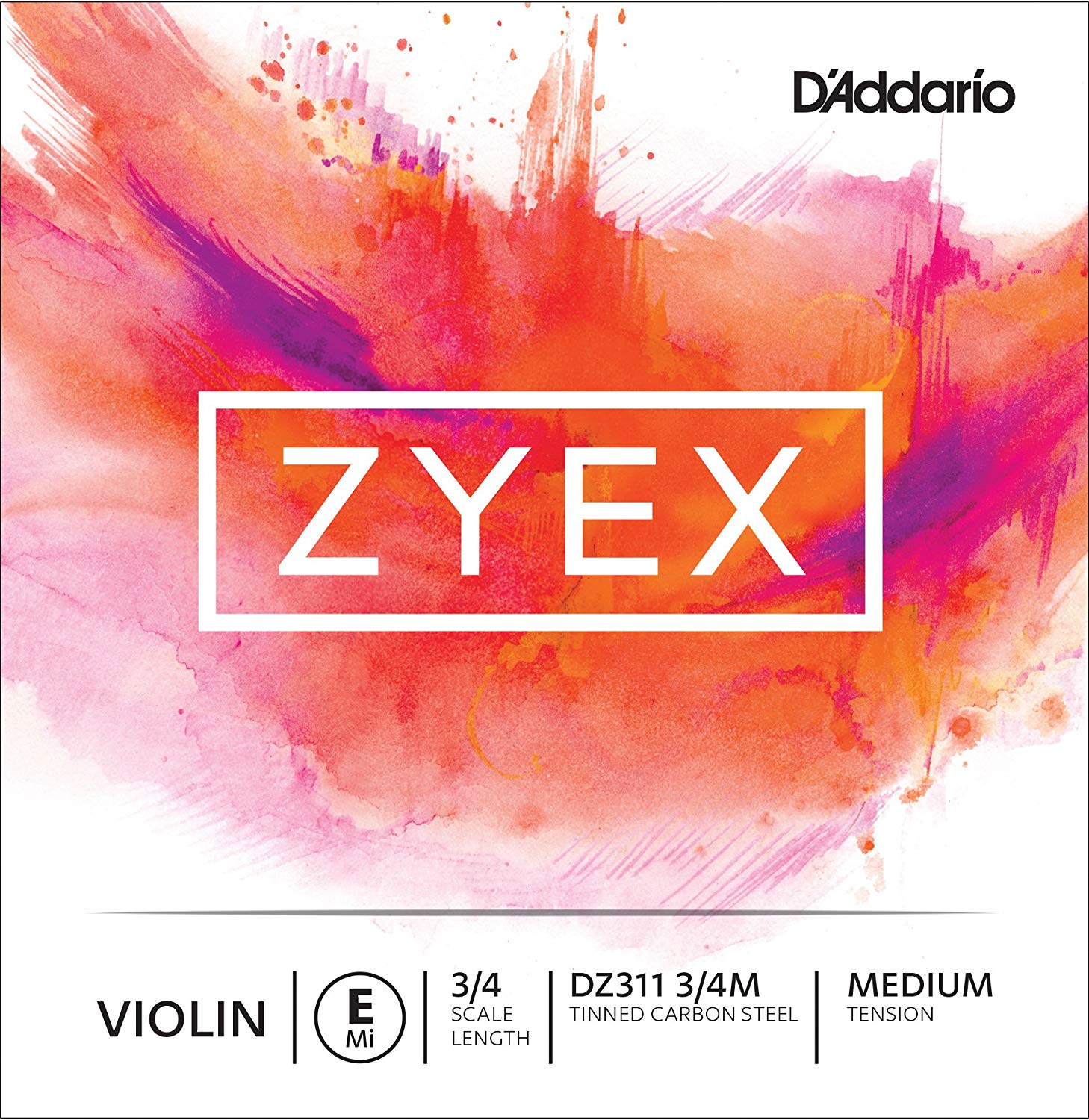 D'Addario Zyex 3/4 Scale Medium Tension Single E String for Violin, black
