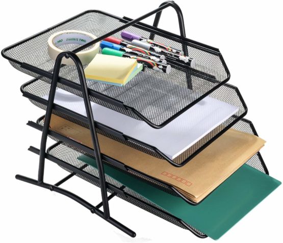 Zuvo Mesh Desk Organiser 4 Tier Letter Tray Organizer Office Desktop Document Paper File Storage Mesh Filling Collection for Home &Office Use (Black) - Image 4