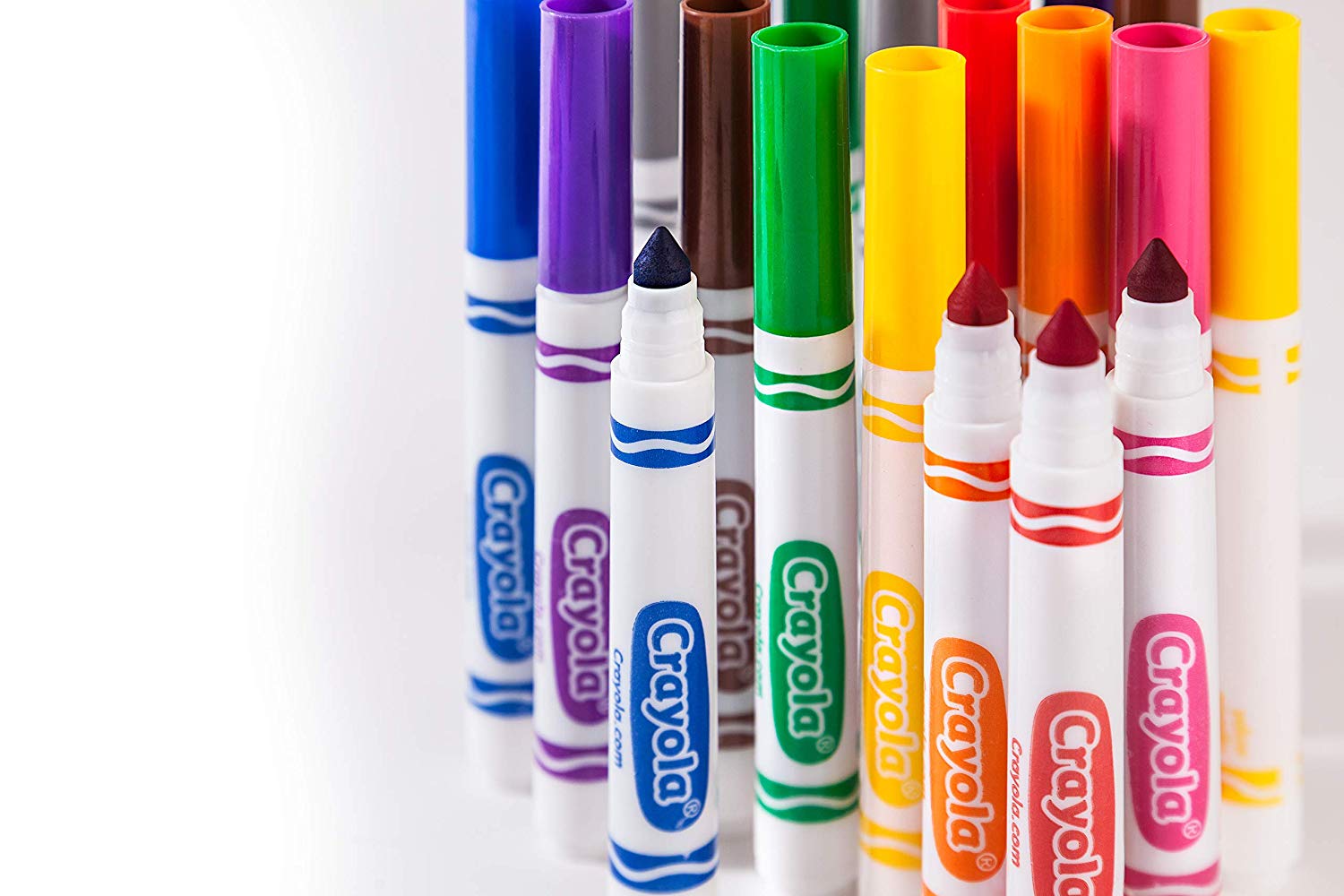 CRAYOLA 24 Washable Fine Tip Assorted School Leisure Marker Pens, Coloured Maxi tip /, Multicolor, 24 Count (Pack of 1) - Image 2