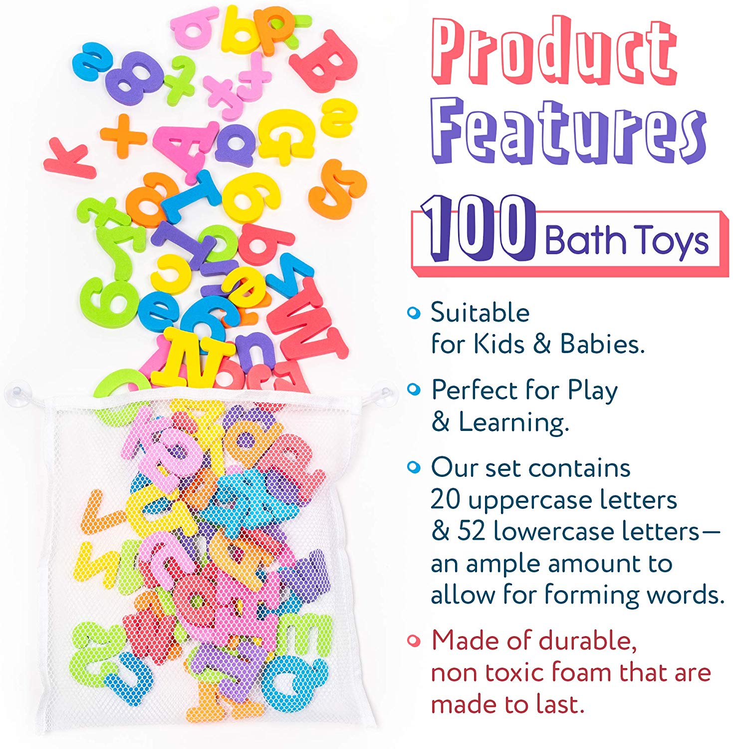 THE TWIDDLERS 100 Bath Toys Letters and Numbers, with Mesh Bag - Image 4