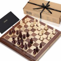 Chess Sets - Genuine Jaques Chess Set with Folding Walnut and Sycamore Inlaid Chess Board & Case - Jaques of London - Quality Chess Since 1795