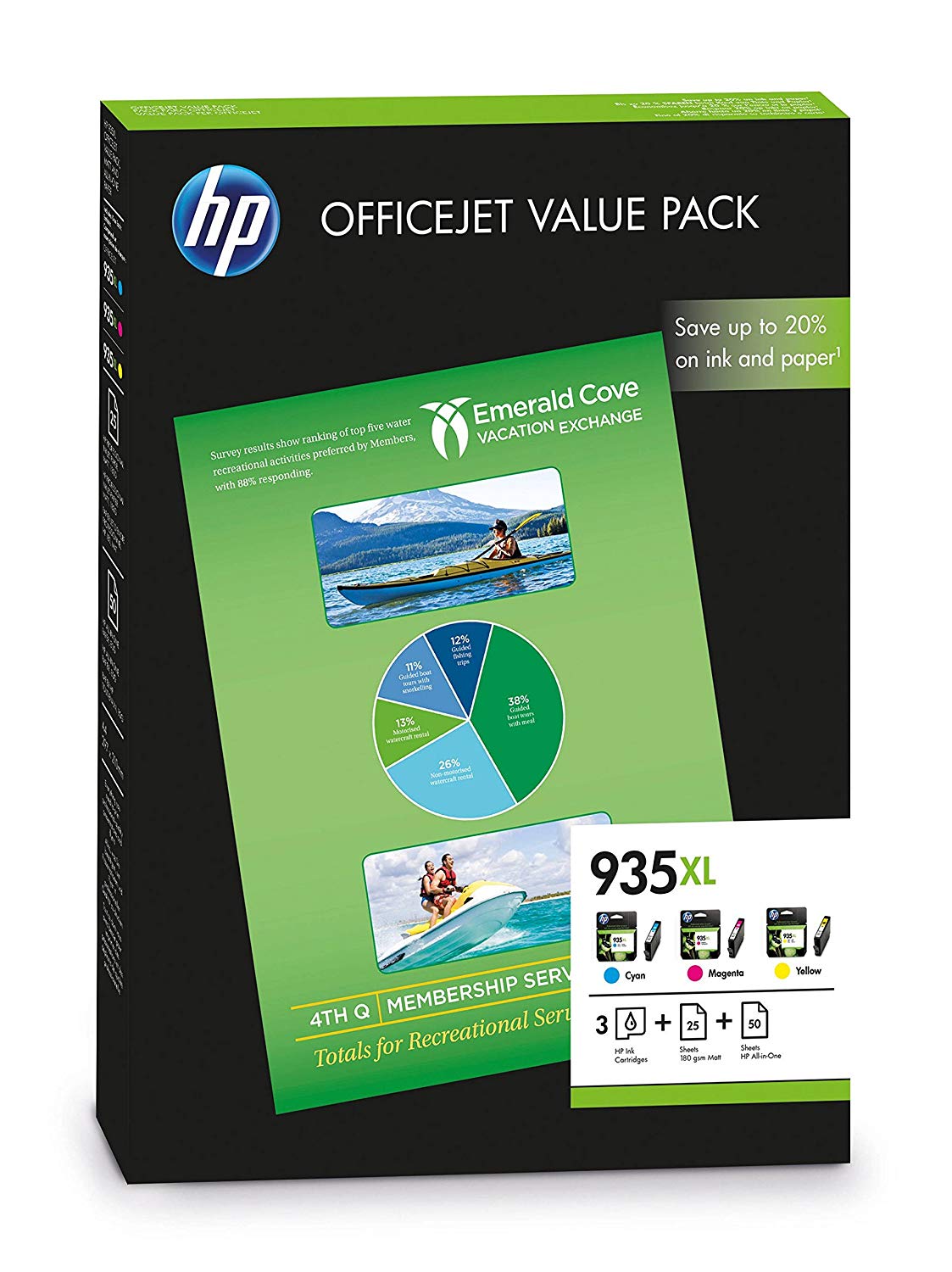 HP F6U78AE 935XL Office Value Pack, 75 Sheets/A4/210 x 297 mm, Cyan/Magenta/Yellow, Multipack, Multi-Colour, Multi Pack (High Yield)